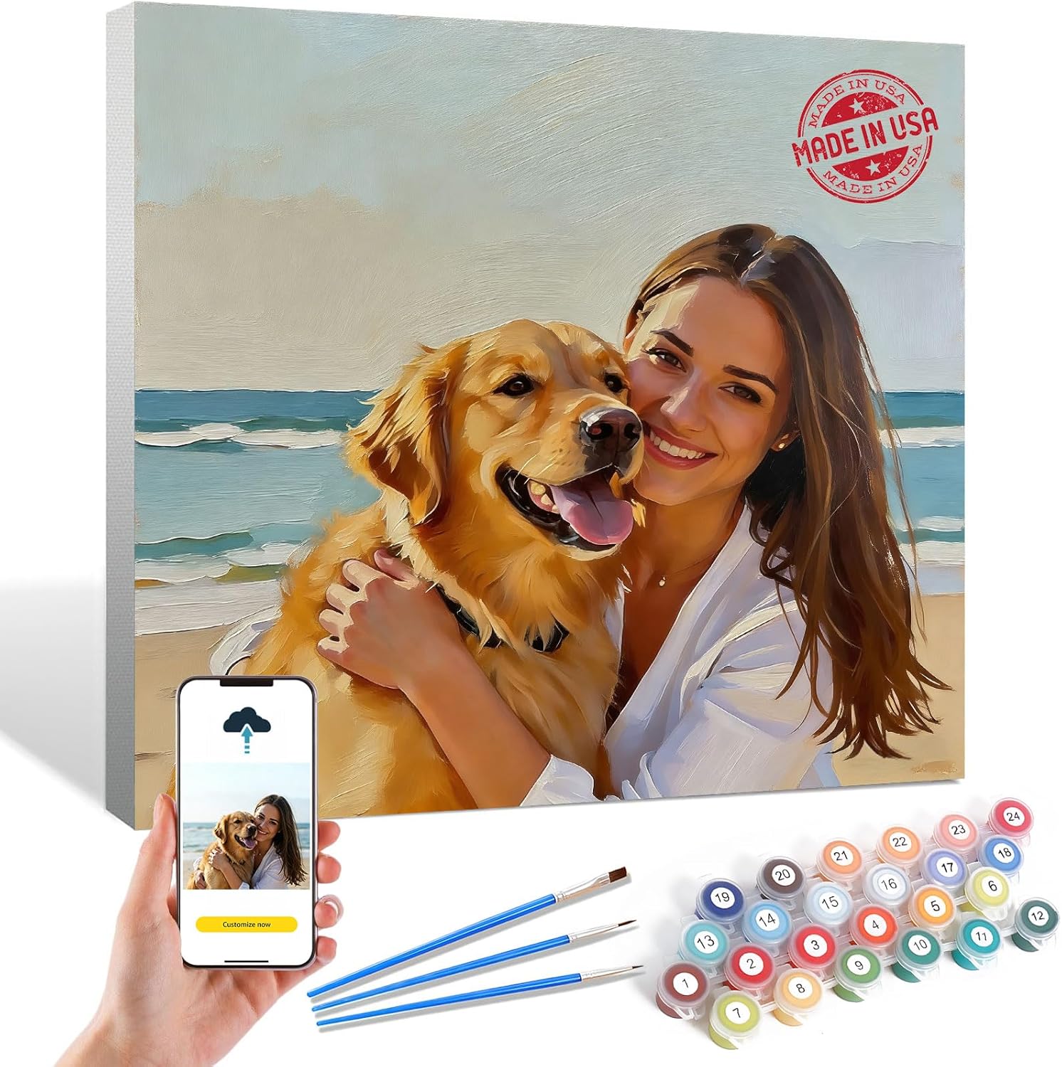 Shamankadi Custom Paint by Numbers Kit for Adults - Photo Canvas Oil Art, Easy Acrylic Painting by Number DIY for Beginners, Personalized Gift for Couples, Family, Pets, Home Decor(20" x 20")