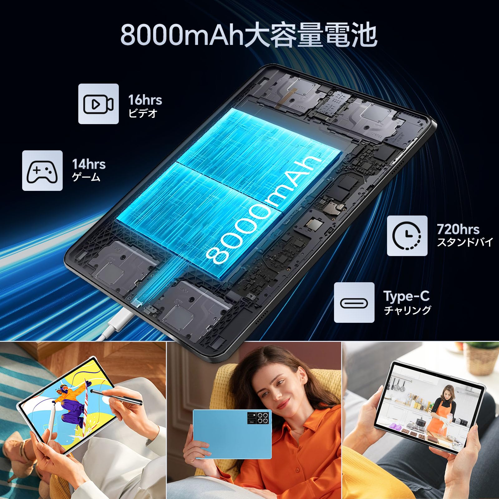 Amazon.co.jp: 10インチ Android 15 タブレット、Wi-Fi、8000mAh