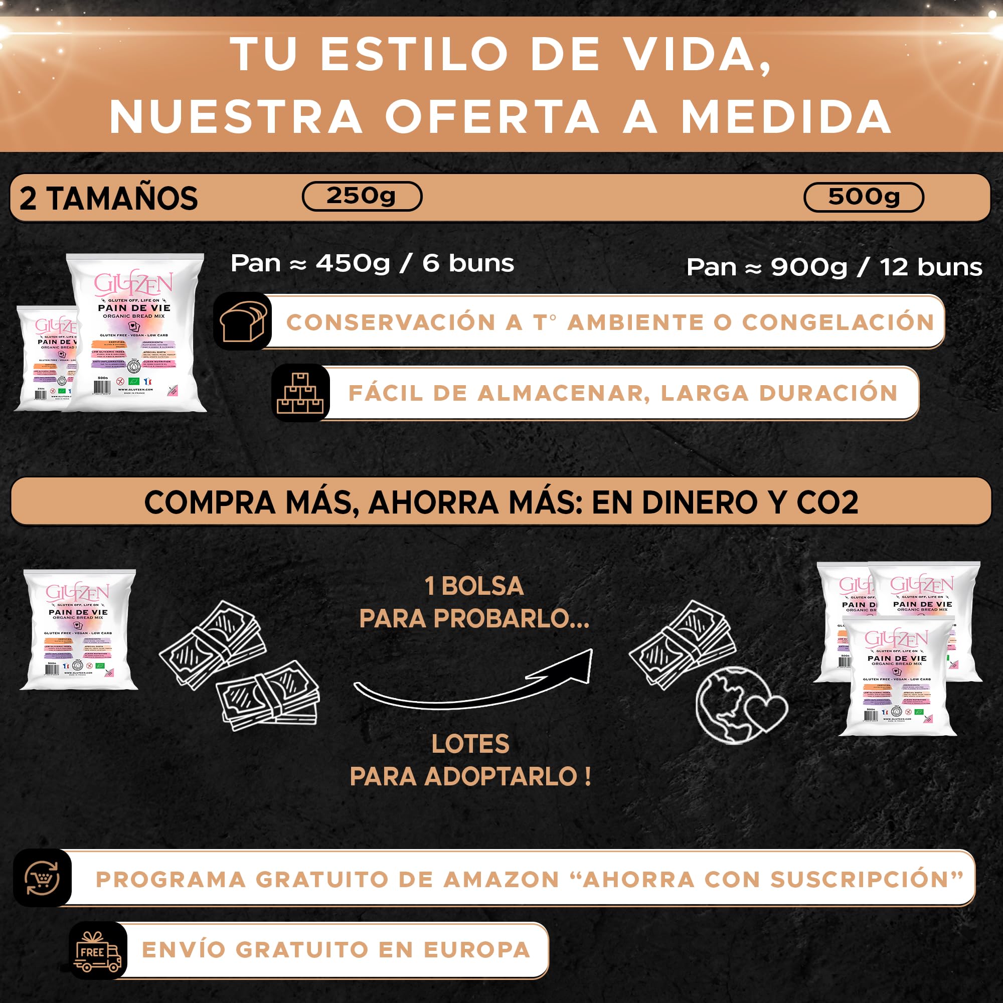 Mezcla Pan Keto Sin Gluten Bio GLUTZEN. Pan Low Carb con Semillas, Alto en Fibra. Sin Harina, Sin Azúcar Añadido. Fácil, Sin Amasar. Celíaco, Vegano, Sin Alérgenos, FODMAP