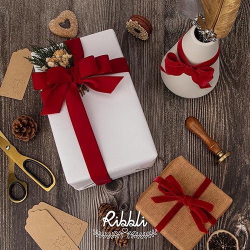Miniatura 2 de Ribbli Cinta de terciopelo rojo oscuro de poliéster, carrete continuo de 58 pulgadas, cinta de Navidad para envolver regalos, ramos florales,