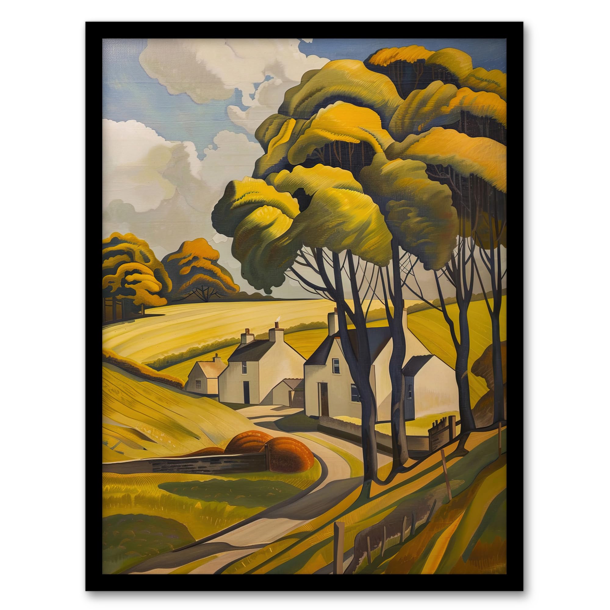 Artery8 Framed A4 Cotswolds Cottages Countryside English Landscape Living Room Artwork Framed Wall Art Print A4