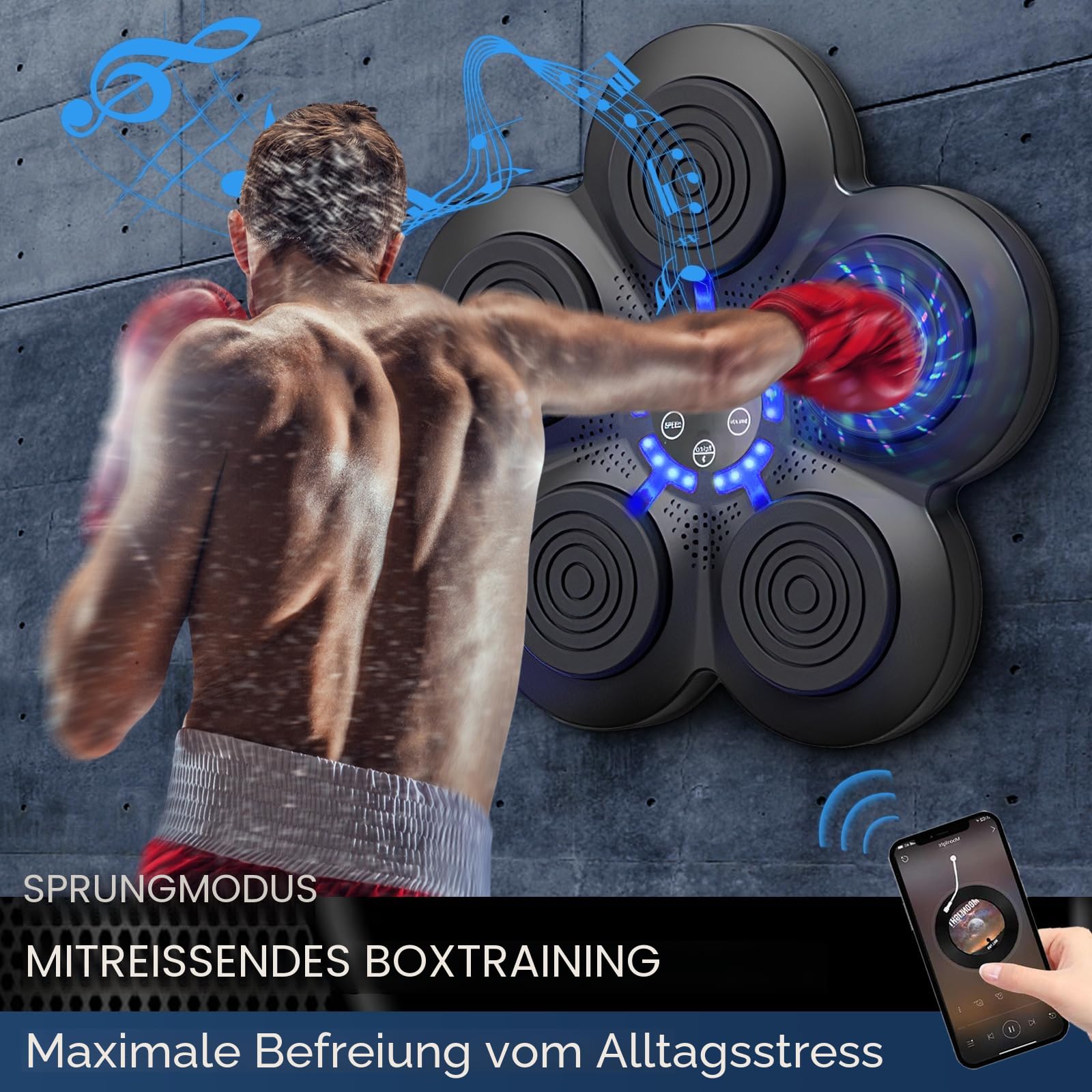 Boxmaschine mit Musik, elektronisches Boxgerät, tragbar, Wandmontage, Bluetooth Music Elektronischer Boxer, Geschenk für Kinder und Erwachsene