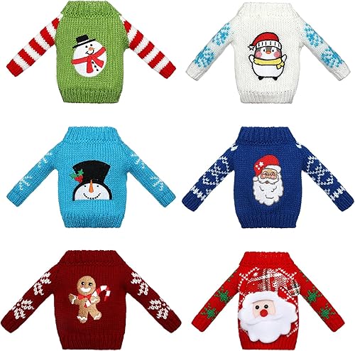 Juego de 6 accesorios de elfo de Navidad, ropa de Navidad, conjunto de suéter, muñeca de elfo, ropa de punto, alce, árbol de Navidad, copo de nieve,