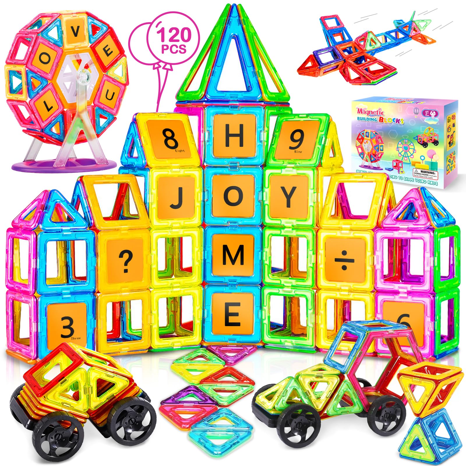 Purpledi 120 Pezzi Blocchi di Costruzione Magnetici Giochi Magnetici Costruzione Magnetica, Bambini Giocattoli Giochi di Costruzione Educativo Regalo di compleanno per 4 5 6 7 8 9 Anni