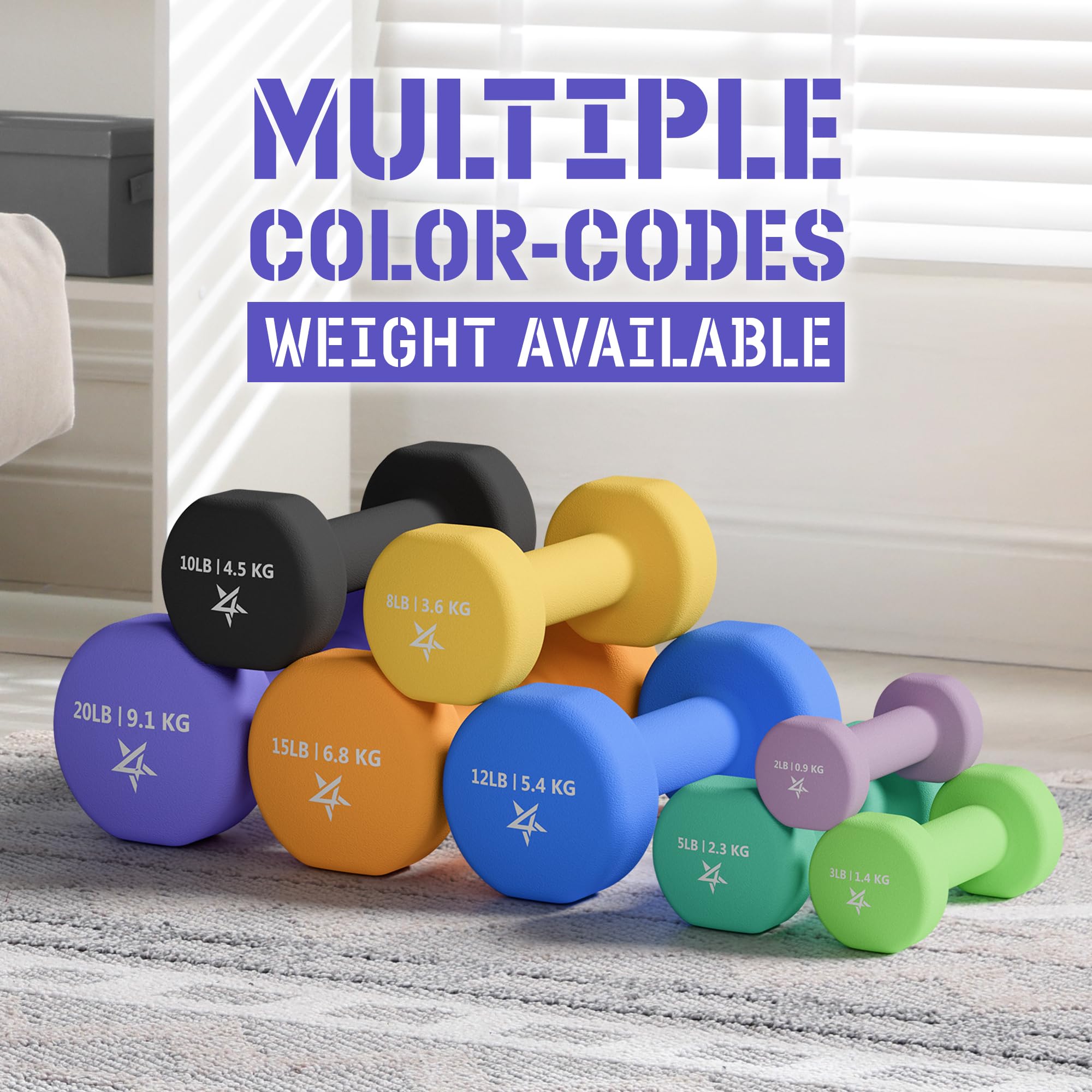 Yes4All Manubri in neoprene, set di 2 pesi per mani, comodo cavo di tipo C incluso, 0,9-9,1 kg, impugnatura comoda per un allenamento sicuro a casa, rivestimento in neoprene antiscivolo con design