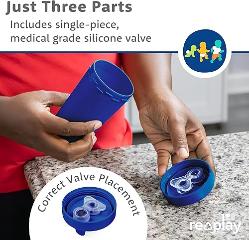 Miniatura 8 de Re-Play - Vasos de 10 onzas, hechos en EE.UU. Vasos antiderrames para la alimentación de bebés, niñas y niños pequeños, en color azul marino, agua y