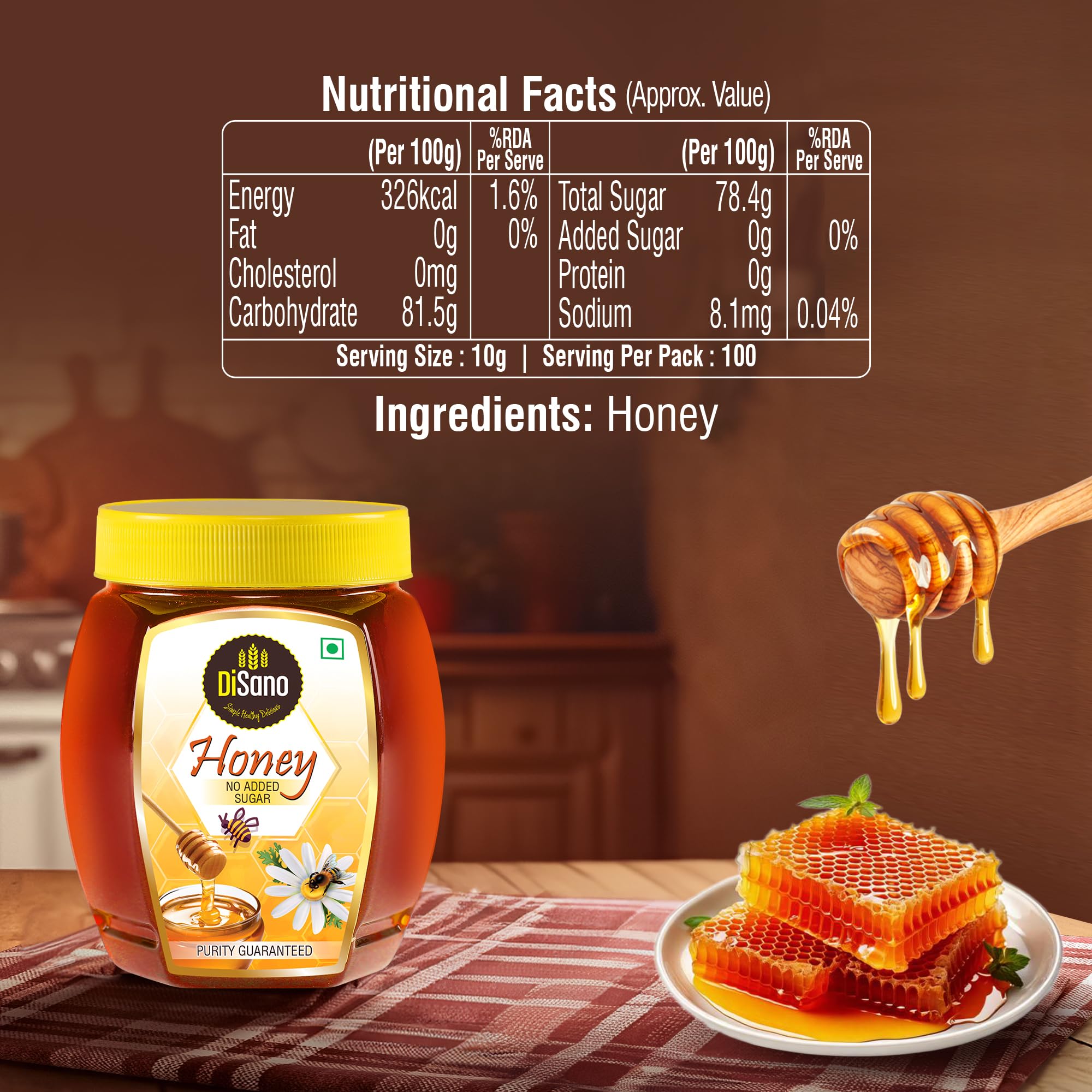 DiSano Honey 1kg, Pure with No Sugar Added, For Fitness & Health, Natural Immunity Booster, Rich in Antioxidants & Minerals 2