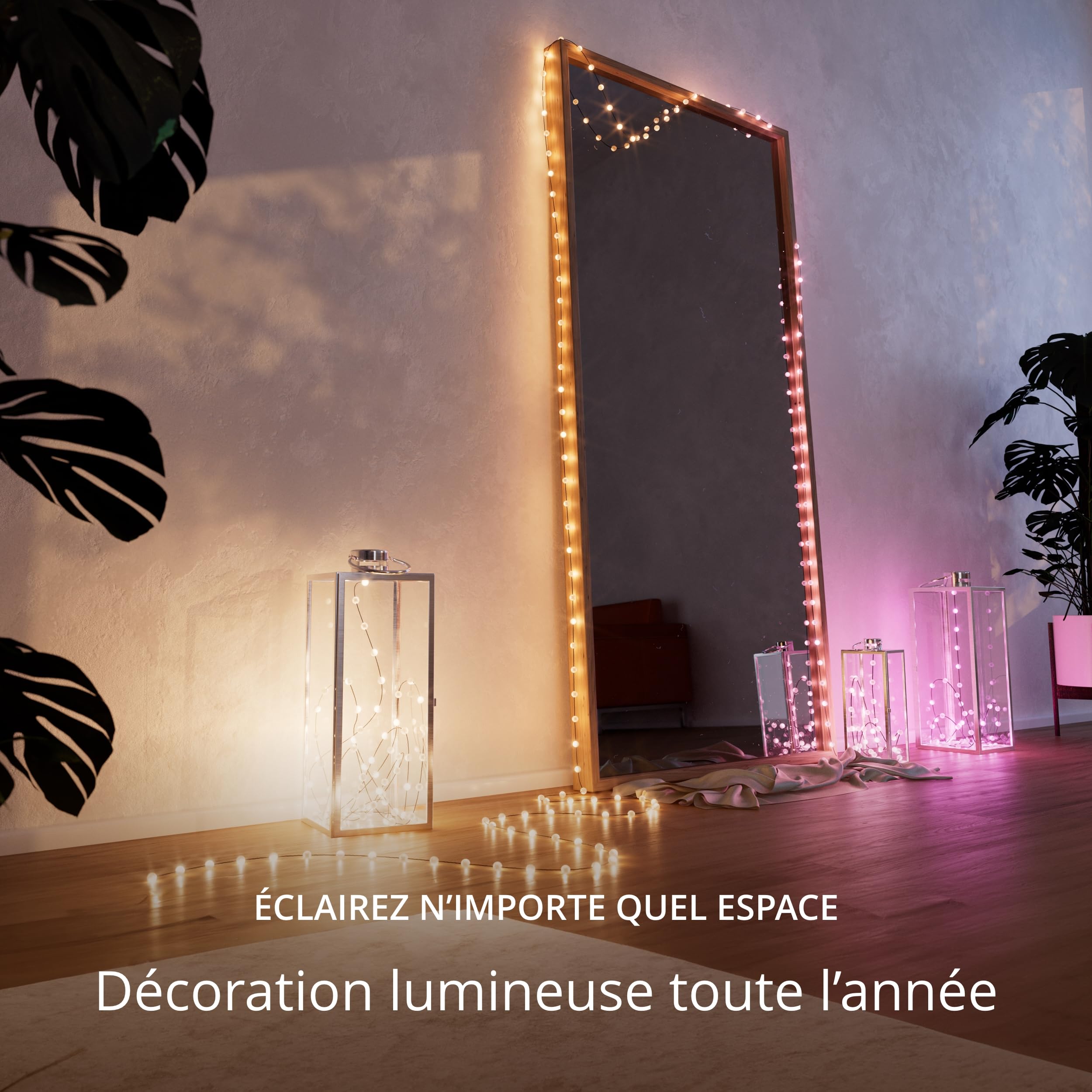 Twinkly Strings USB-C Pearls 200 LED, Guirlande Lumineuse en Forme de Perle, Fil LED Multicolore RGB, Lumières Saint-Valentin, Compatible avec Alexa, Google Home, Alimentation USB C, Fil Vert, 12m