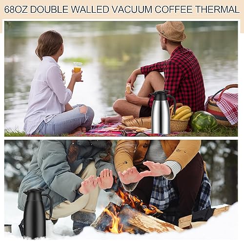 Miniatura 7 de Uiifan 2 jarras térmicas de café de 68 onzas con aislamiento de acero inoxidable para líquidos calientes, dispensador de jarra de crema al vacío de