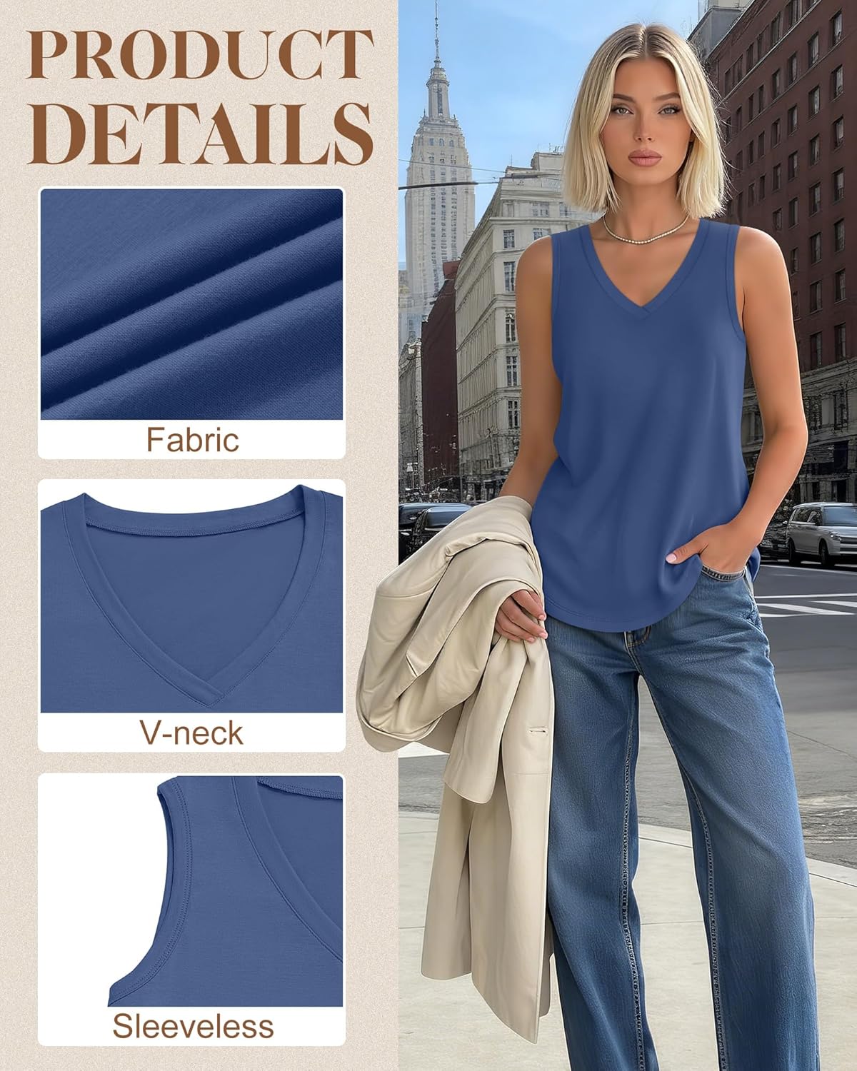 Huukeay 3 Pack Women's Tank Tops V Neck Loose Fit Casual Sleeveless Shirts Summer Flowy Trendy Basic Tee 2026 Fashion - Image 4