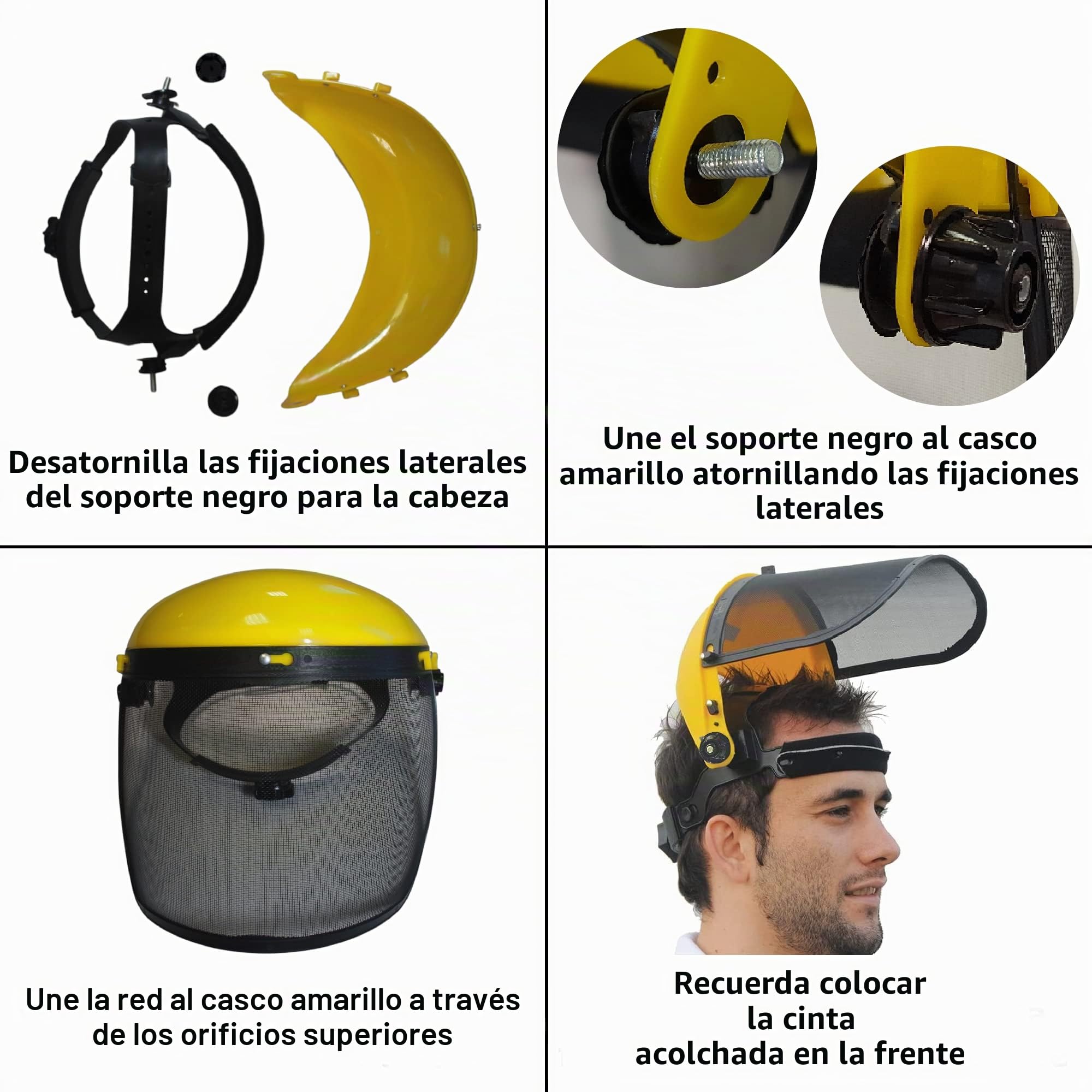 GUSTO Visera Protectora Malla de Acero Desbrozadora, 2 Piezas | Ajustable, Protección Facial y Ocular, 1 Marco con 2 Redes
