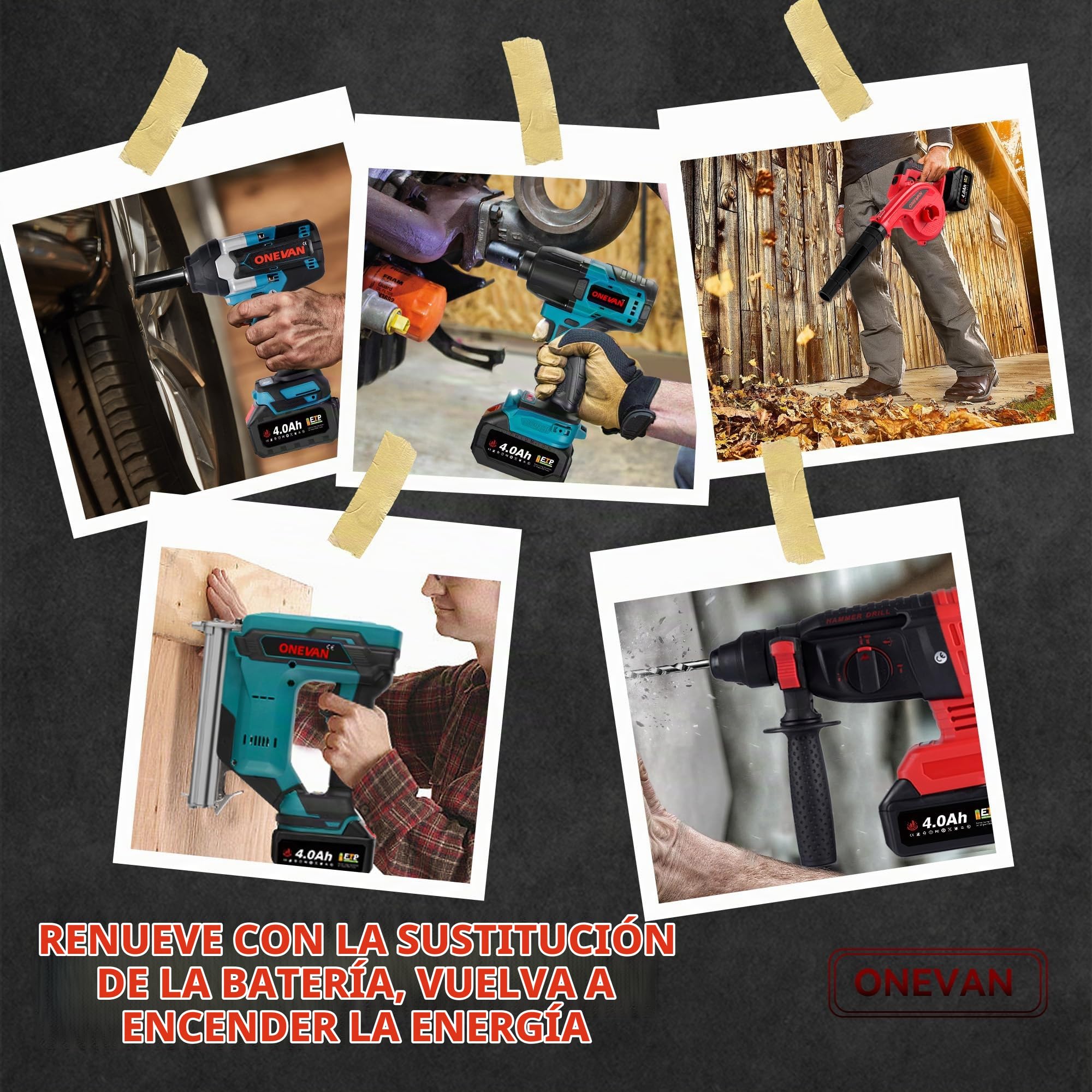 21V Batería de Litio con Cargador, 2X 6000mAh, para Herramientas ONEVAN | 21V aumento de voltaje, BMS protección múltiple, indicador LED, paquete de baterías para herramientas ONEVAN, plug-and-play