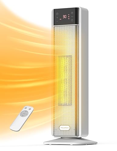 PELONIS Elektrischer Heizlüfter Energiesparend 2000W, Leise Keramik Heizlüfter mit Fernbedienung & Thermostat, 75° Oszillation & 24 Std. Timer, Elektroheizung Heater 58CM für Schlafzimmer - Weià - 58CM