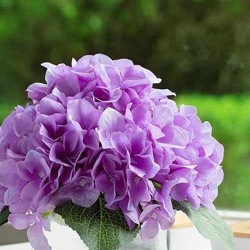 Miniatura 4 de ENOVA FLORAL Hortensias de seda artificiales en jarrón con agua sintética, arreglos florales de seda en jarrón para decoración del hogar, mesa de