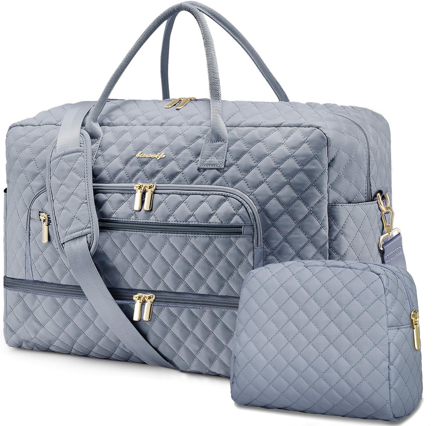 Foto de Bolsa de viaje grande para mujer, bolsa de mano para llevar en la noche, bolsa de viaje de fin de semana con bolsillo húmedo, artículos de tocador para fin de semana, Gris, Bolsa de viaje (imagen 1)