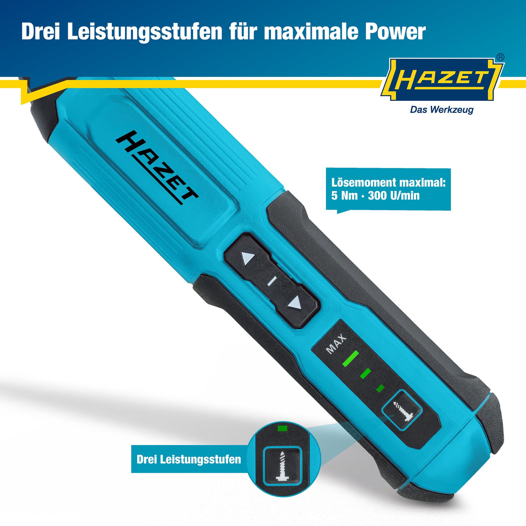 HAZET Akku-Stabschrauber 9230B-2, 1/4 Zoll (6,3 mm) Sechskant, 4 V / 2 Ah
