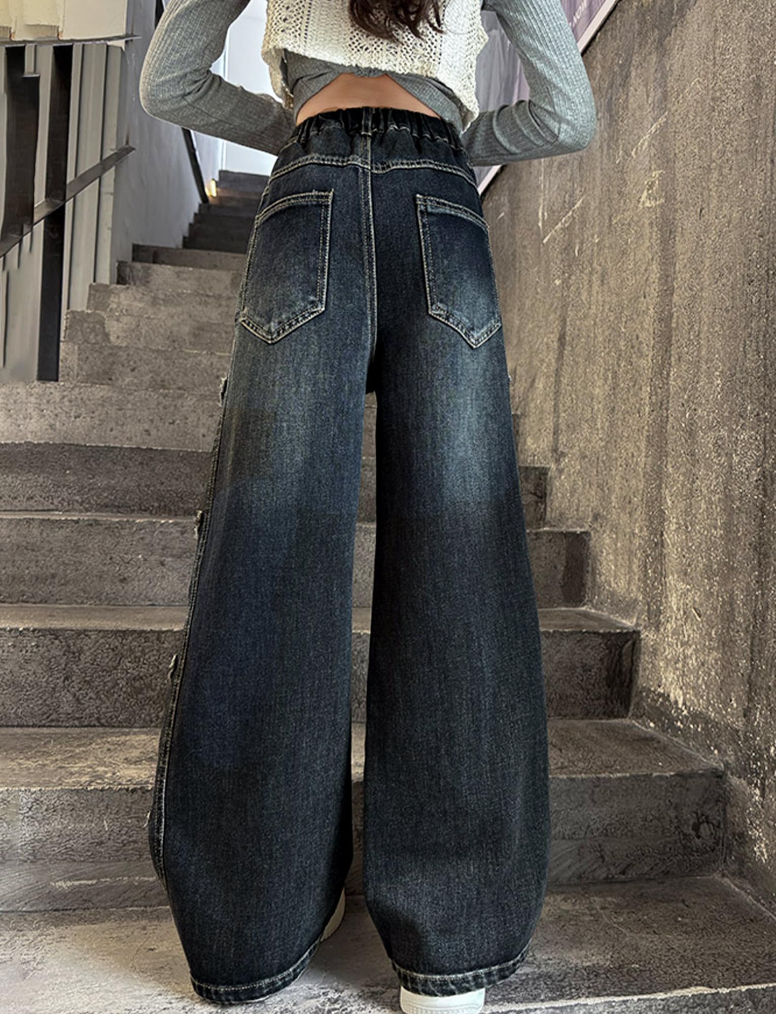 Happy Cherry Jeans da ragazza hip hop streetwear larghi a gamba larga pantaloni in denim per bambini dritti larghi pantaloni in denim casual per 5-13 anni