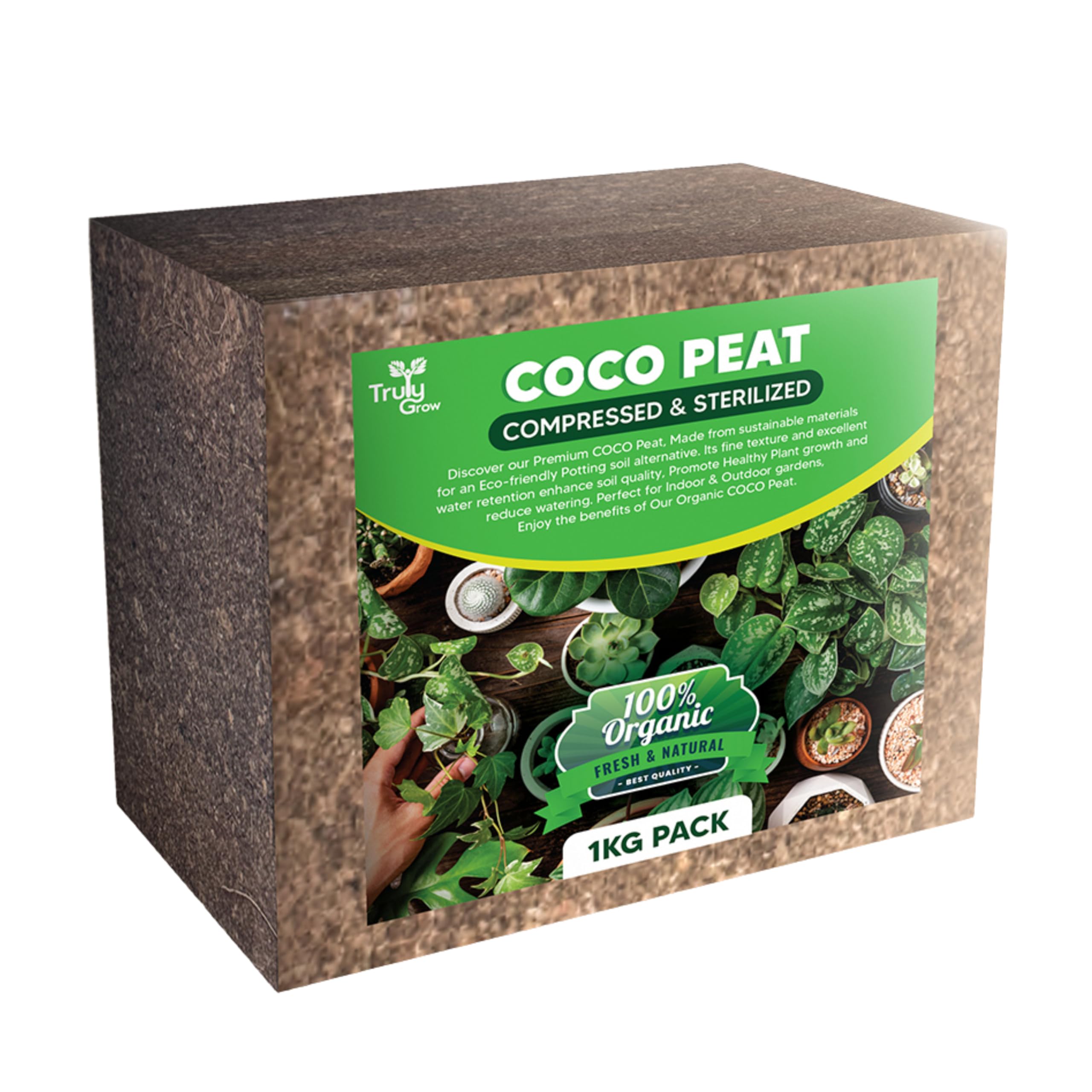Truly Grow - Coco Peat - 1KG Block | 100% Natural Coconut Coir Fibres | Low EC, Neutral pH | Organic Coco Peat for Home Grdening and Potted Plants (Expands Upto 15 Liters) (B0D413BCDL) Amazon Price History, Amazon Price Tracker