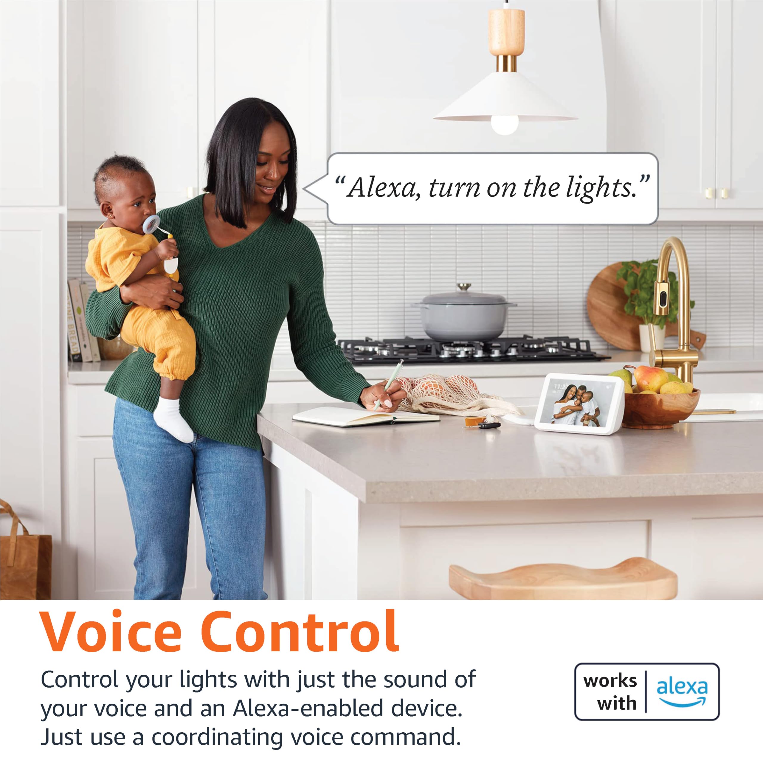 Amazon Basics Smart A19 LED Light Bulb, Dimmable Soft White (2700K), 9W (60W Equivalent), 800LM, Works with Alexa Only, 2.4 GHz Wi-Fi, No Hub Required, 4 Pack