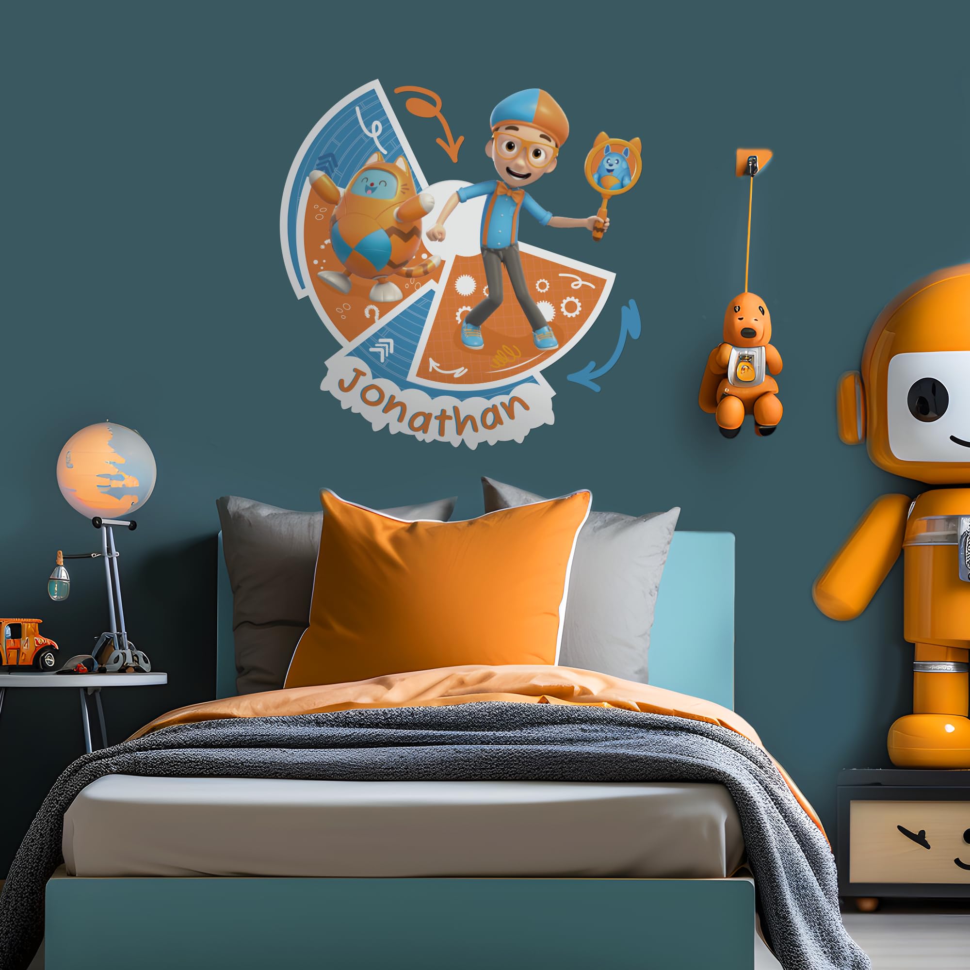 EGD Personalized Name Blippi Kids Wall Decor I Blippi & T.A.B.B.S. Wall Decals I Custom Name for Your Baby Room Decoration I Nursery Decor for Girls &