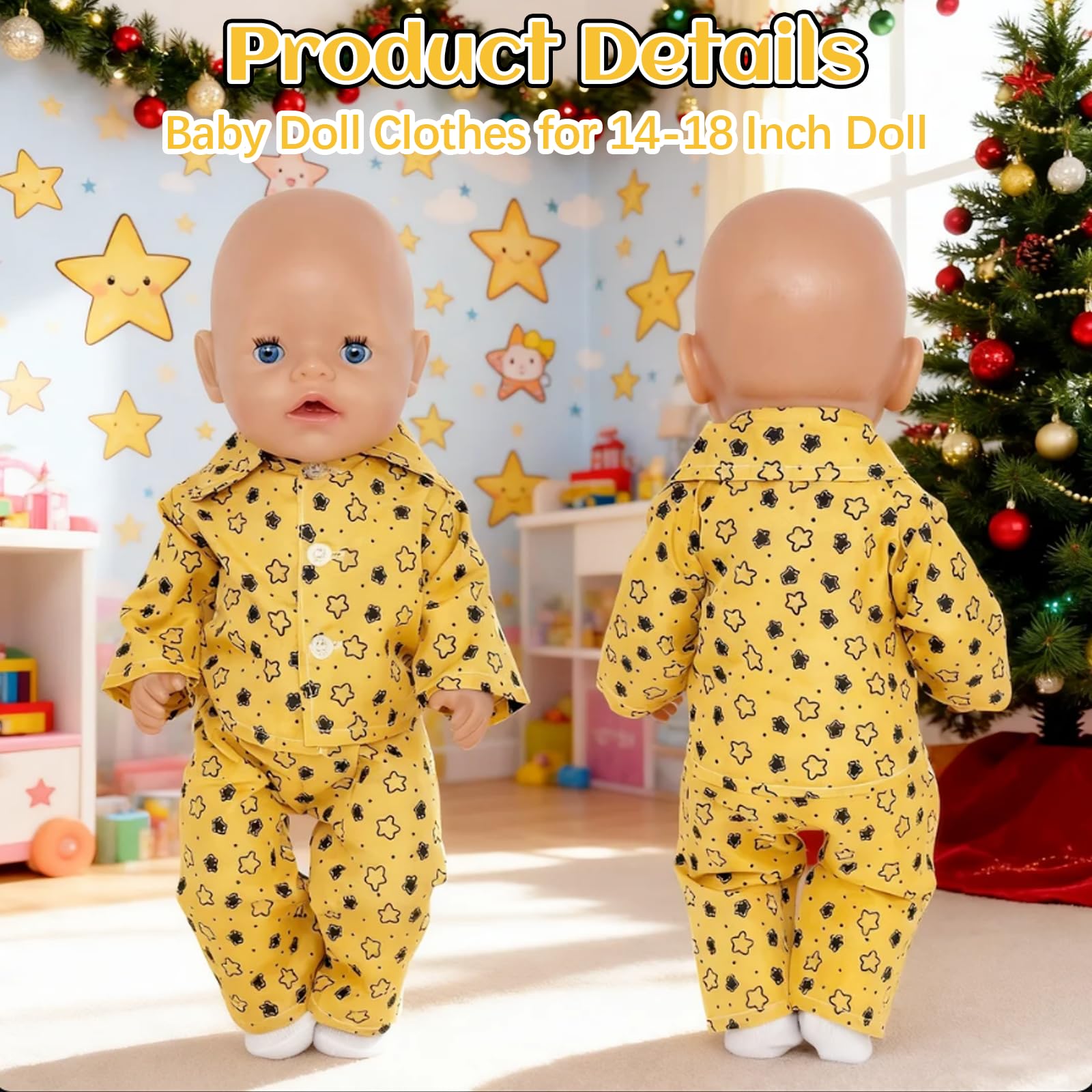 2 Sets Dolls Clothes Pajamas for 14-17 Inch Doll, 30-45cm Newborn Baby Doll Clothes with 2 Floral Print Shirts, 2 Pants - Image 4