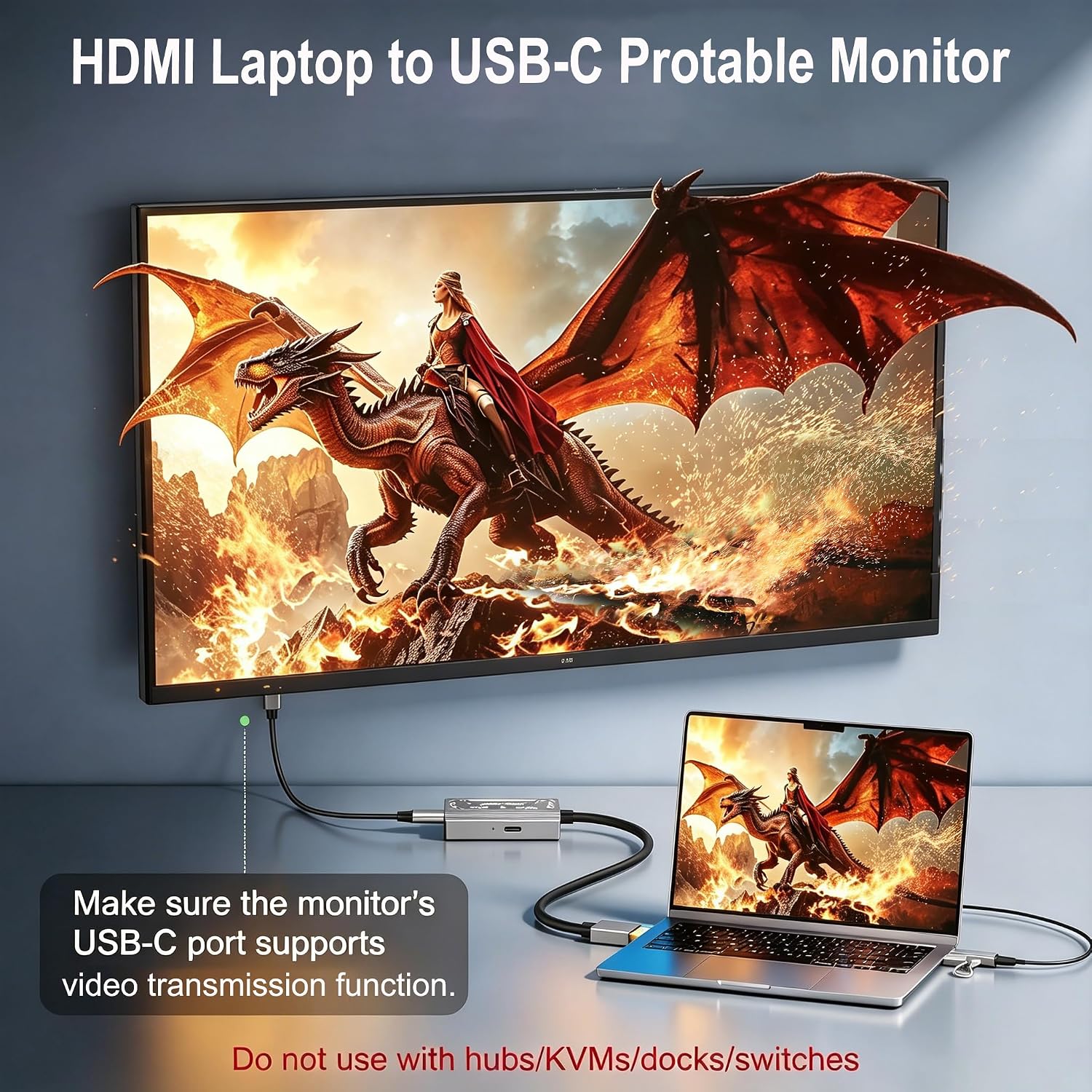 HDMI to USB C Adapter 4K@60Hz for AR Glasses - HDMI Source to USB C Display for XREAL One/Air 2 Pro,VITURE Pro,RayNeo,Rokid,Switch 2/1,Steam Deck,PS5/4,Xbox,ROG Ally,Monitor, HDMI Male to USB C Female