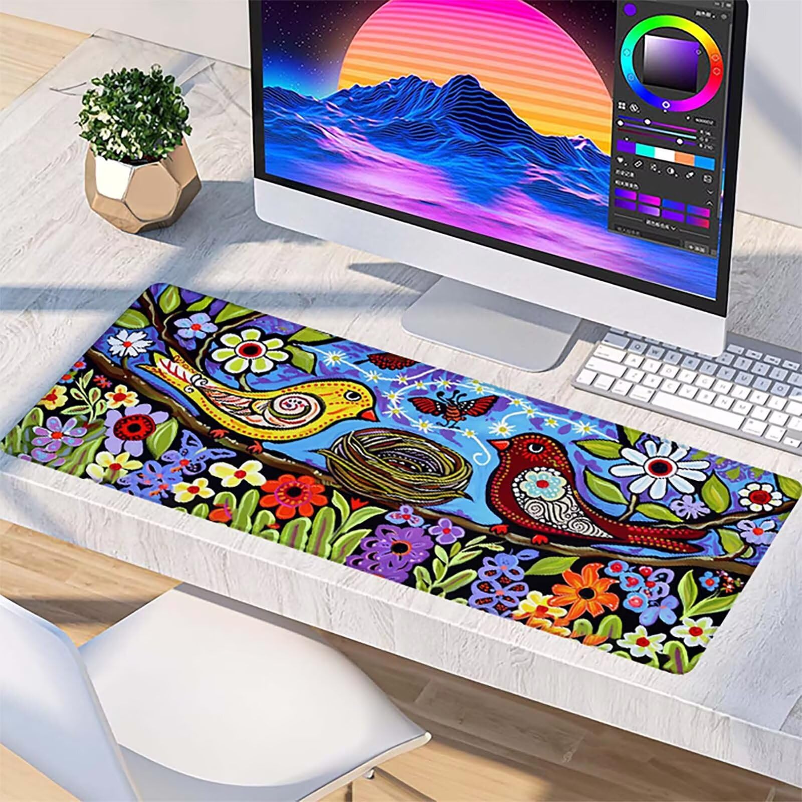 Podkładka pod mysz XXL 1200x600x3mm, kolorowa podkładka pod mysz do gier z antypoślizgową gumową powierzchnią, poprawia precyzję i szybkość, akcesoria biurowe, prezent dla mężczyzn, ptak I-7315