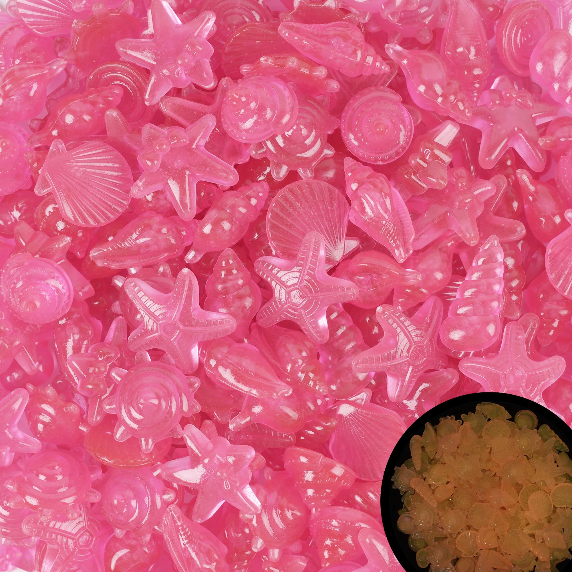 Kaiyuan Dynasty 300pc Fish Tank Glow in The Dark Rocks Glow Rocks for Fish Tank Glow in The Dark Stones Luminous Stones for Aquarium,Pink (0.8-1.2")