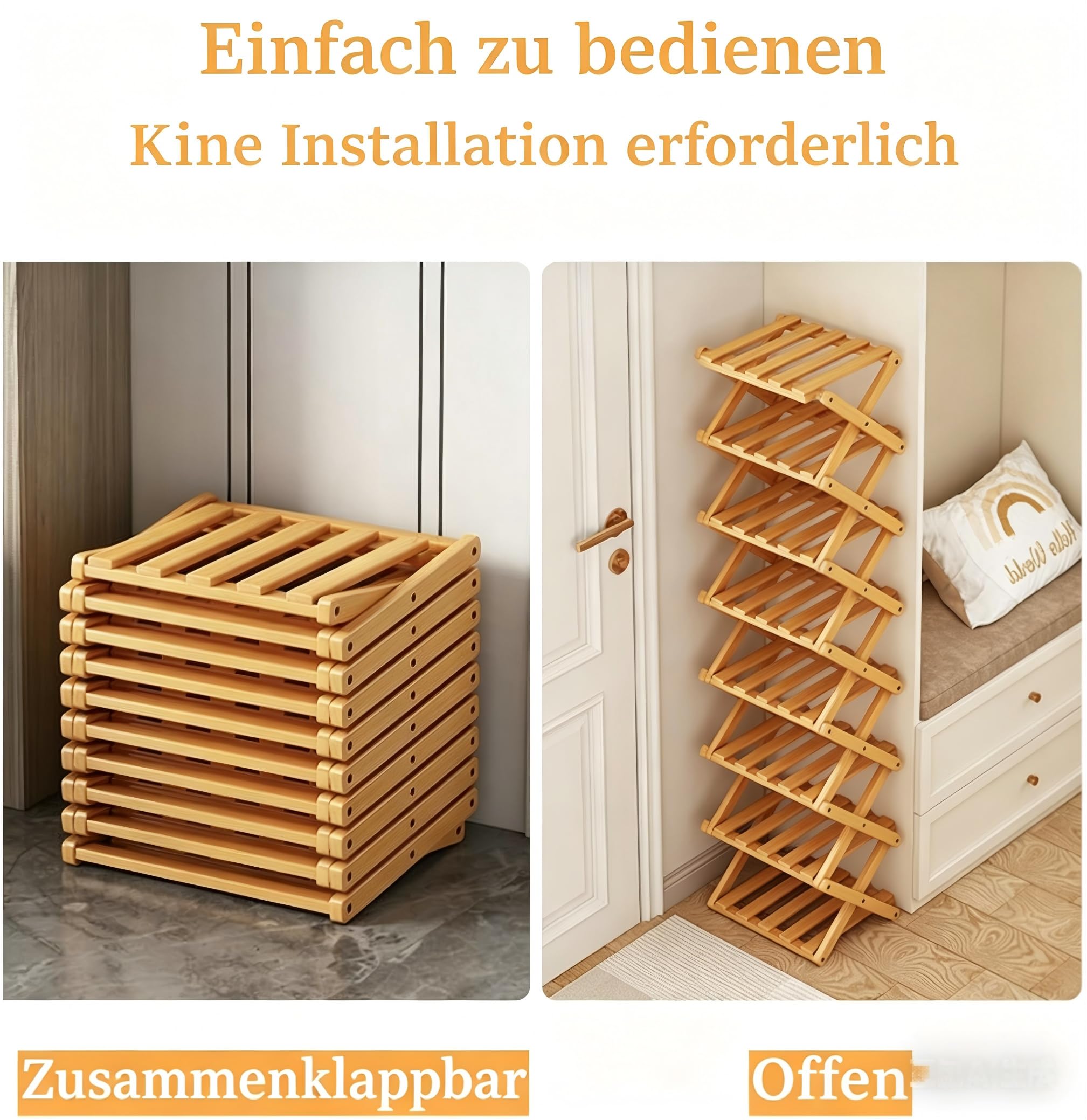 Schuhregal Platzsparend, Faltbares Schuhregal, 4 Ebenen, tragbar, ohne Installation, Schuhorganizer für Korridore, Wohnzimmer, Ecke und kleine Räume, Holzfarbe