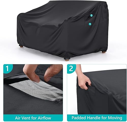 Miniatura 4 de Funda impermeable para sofá de patio, funda resistente para sofá de 3 plazas, con ventilación de aire y asas, 60 pulgadas de largo x 34 pulgadas de