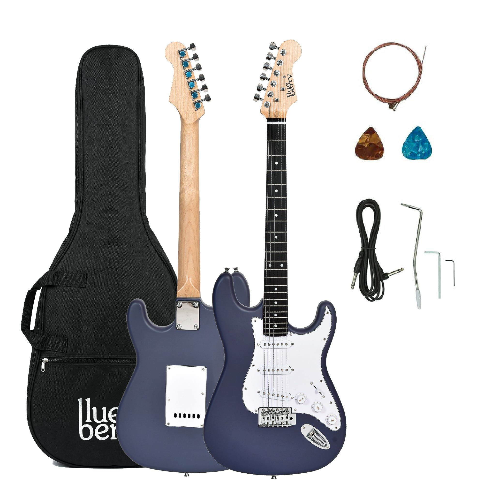 Blueberry R-701-M Full Size Electric Guitar, Tech Rosewood Fretboard, Chrome-Plated Hardware, SSS Pickup, 6-String Right-Handed Beginner Kit with Bag, Strap, Strings & Picks (Matte Grey)-image-5