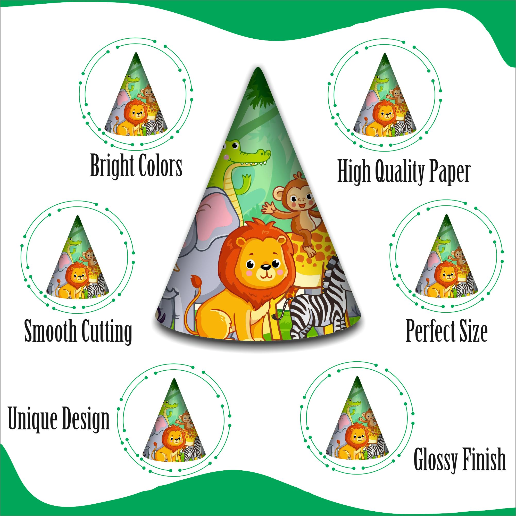 Party Baazaar Jungle Caps for Theme Party | Animal Theme Caps for Girls & Boys | Birthday Cap for Kids | Safari Party Caps for Birthday Decorations (Pack of 10) 4