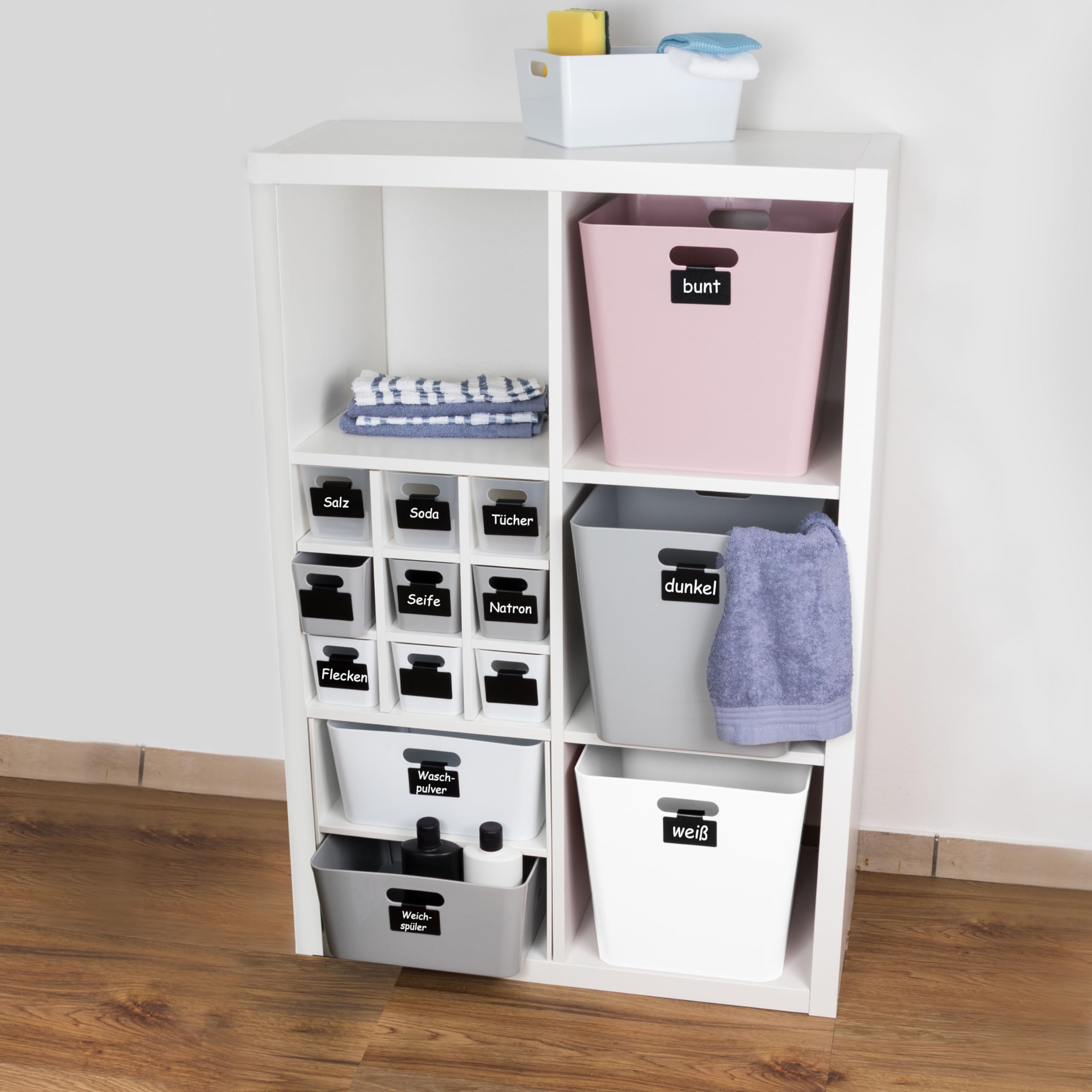 3 x Ordnungsbox Beschriftungsclips 30cm hoch grau 30x30cm Kunststoff Bad