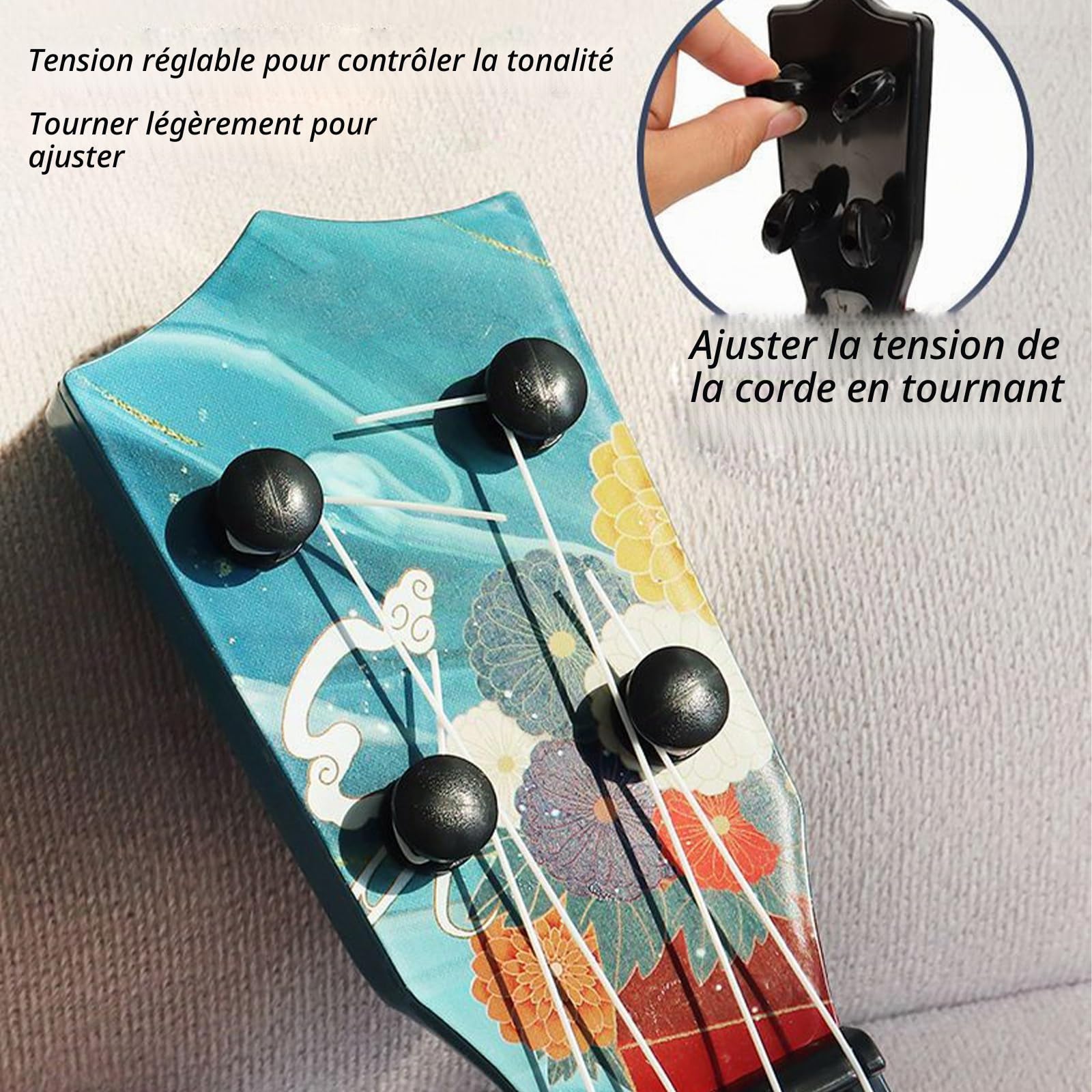 Guitare Enfant, Ukulele Enfants, Guitare Enfant 3-6 Ans, Jouet de Guitare et Piano, avec 4 Cordes Réglables,Mini Guitare pour Les Tout-Petits Débutants Garçons Filles Cadeau (Feihé 44cm)