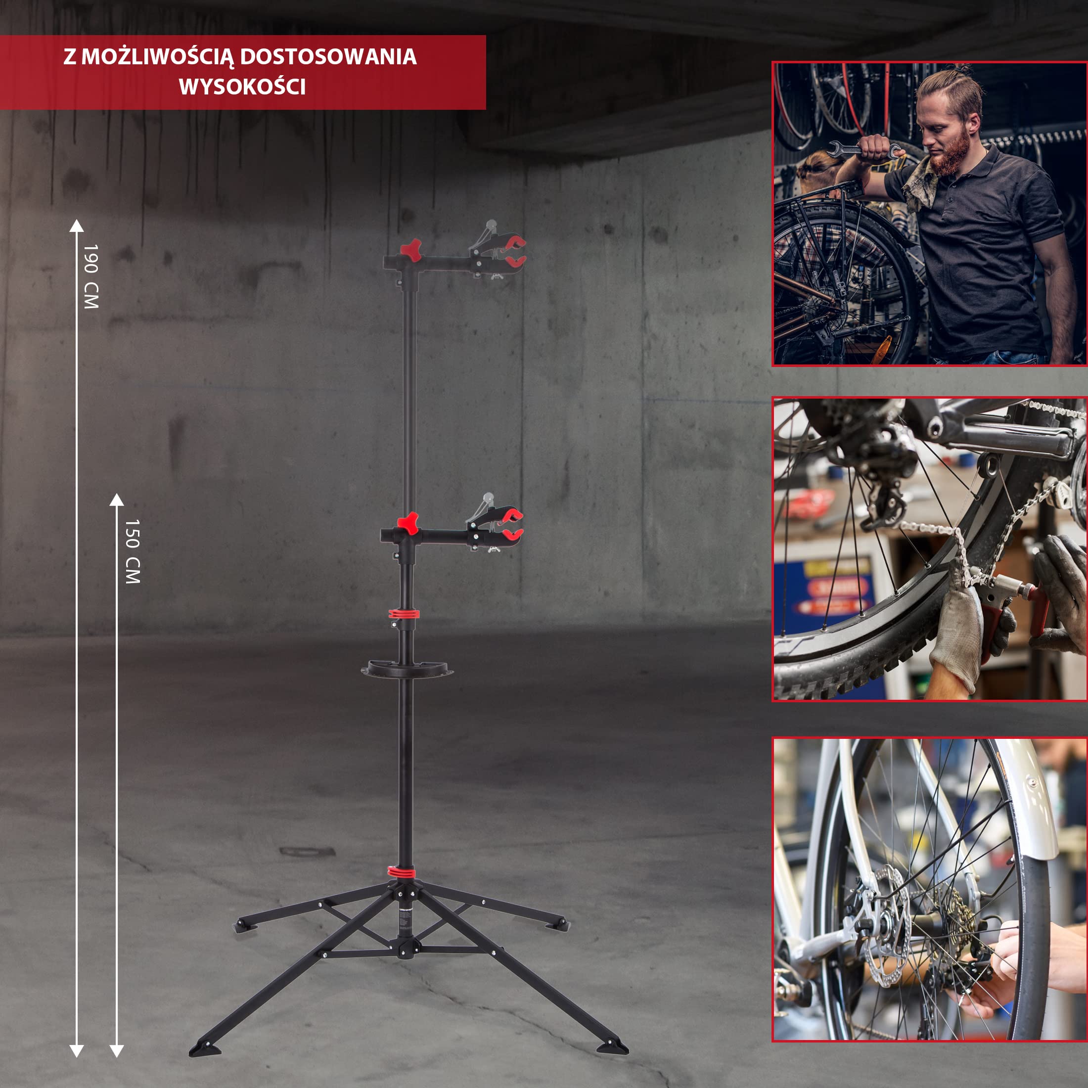 Ultrasport Stojak Montażowy Rowerów, stabilny stojak montażowy rowerów, prac naprawczych wszystkich modelach rowerów, przyjazny lakieru klucz Szybka blokada, magnetyczna tacka narzędzia, max. 30 kg