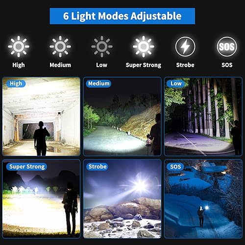 Miniatura 3 de Linternas LED superbrillantes de alto lúmenes 7000, XHP160-01 y XHP160-02 Kit con 6 modos, impermeable, zoomable, carga rápida, linterna de camping