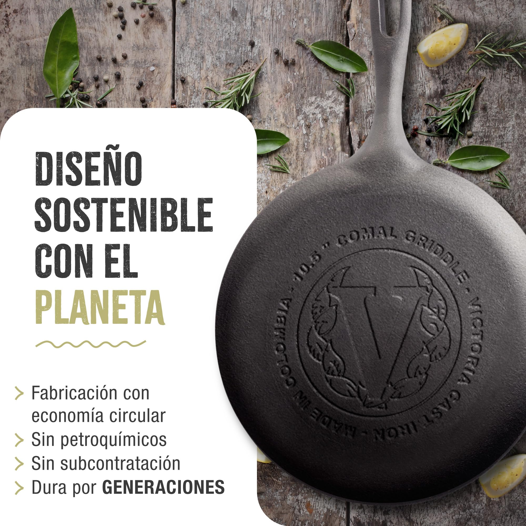 VICTORIA Plancha Cocina Inducción Comal Hierro Fundido Esmaltado para Pizza, Tortillas 26,6cm, Fuego, Barbacoa, Horno, Vitrocerámica, Gas, Sartén Libre de Tóxicos sin PTFE