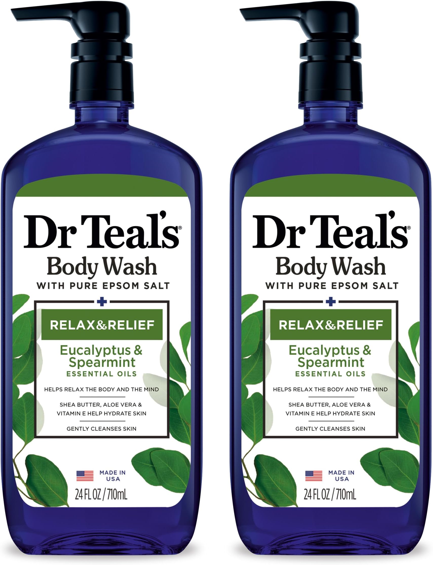 Body Wash with Pure Epsom Salt, Relax & Relief with Eucalyptus & Spearmint, 24 fl oz (Pack of 2)