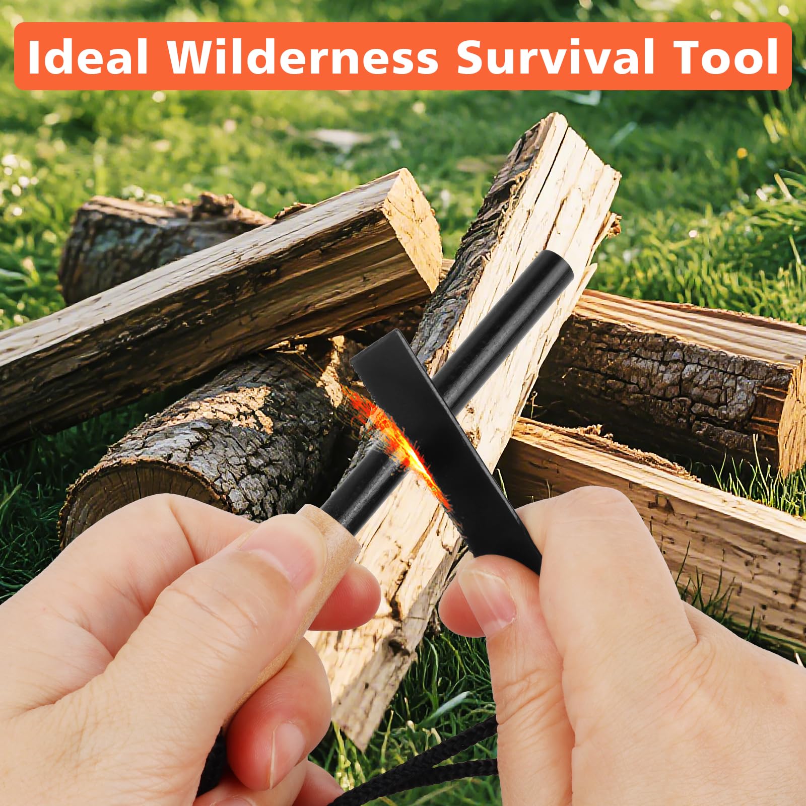 2 sztuki krzesiwo outdoorowe, survivalowe krzesiwo z drewnianym uchwytem i kompasem, magnezowy rozpalacz ognia zestaw survivalowy, rozpalacz ognia ze stali krzemowej, zestaw survivalowy do bushcraft