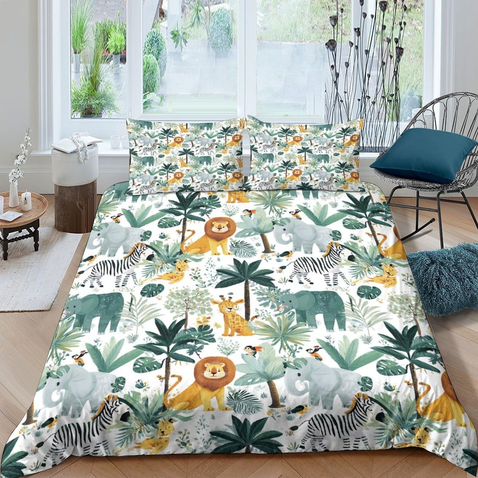 Ctjqhvkz Style-6 3D Printed Jungle Safari Fitted Sheet Microfiber Soft Animal Forest Mattress Cover For Bedroom Guest Room Dorm Decor Single（135X200cm）