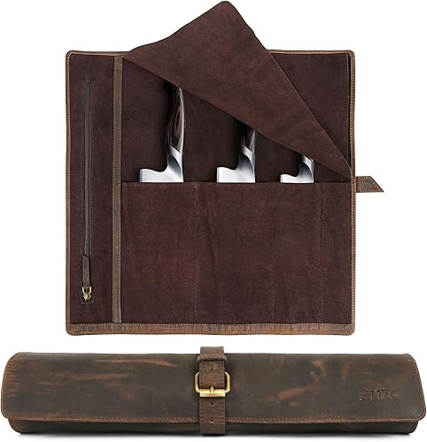 Miniatura 1 de ELIZO Rollo de cuchillo de cuero para cuchillos de chef, bolsa de rollo de cuchillos de chef profesional, bolsa de transporte de almacenamiento de