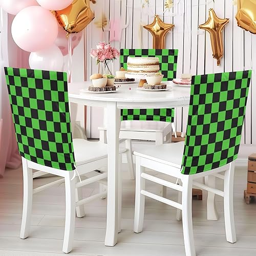 Miniatura 4 de Buffalo Plaid Check Black Lime Green Covers for Chairs Removable for Retro Dining Set of 2 Decoration Dining Table Chair Covers cubiertas para