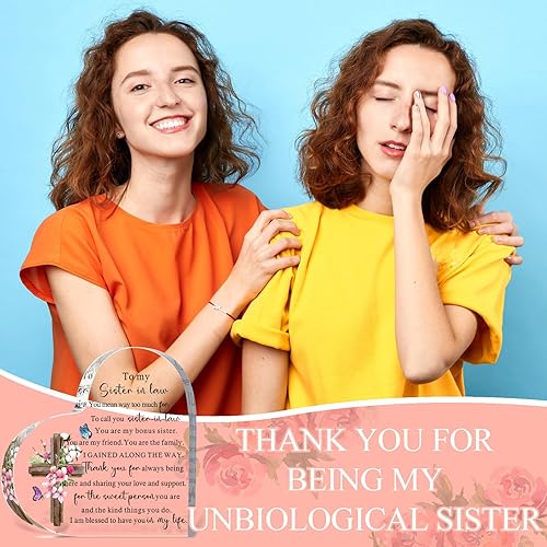 Vista 7 de Chunful Placa de recuerdo de corazón de acrílico para hermanas, decoración de escritorio de cumpleaños, regalo de Acción de Gracias, Navidad