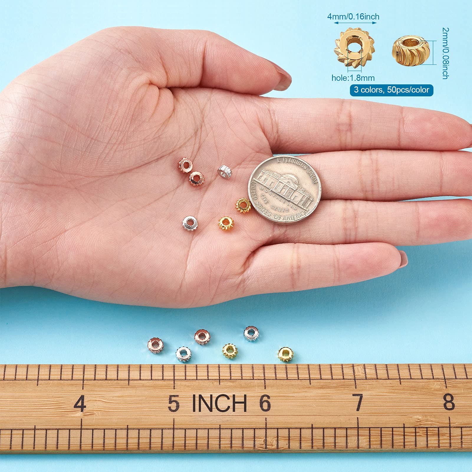 Sadingo Perline in acciaio inox color oro | 6 mm – 200 pezzi, perline intermedie rotonde con