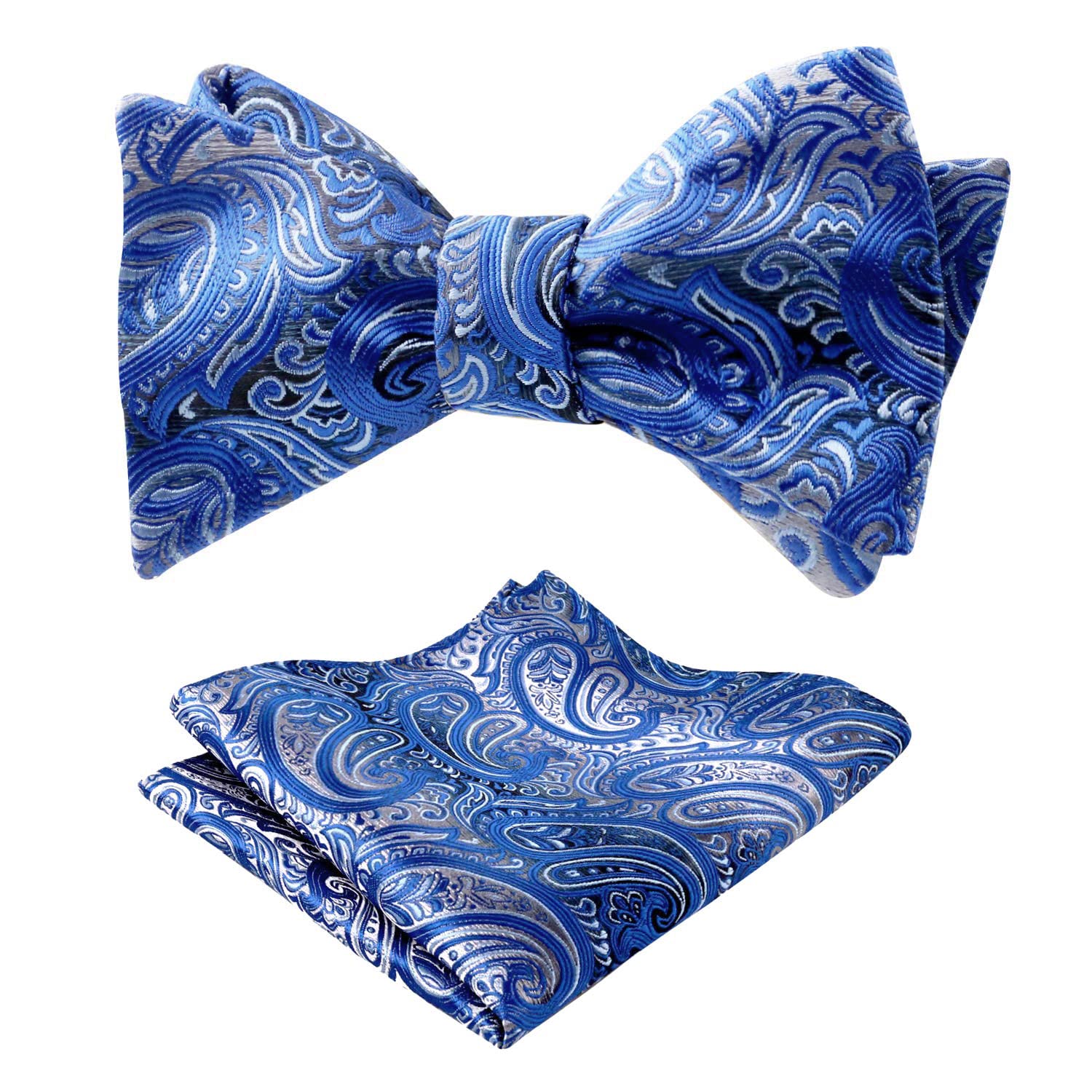 Mens Self Tied Bow Tie Set Paisley Jacquard Business Wedding Party Tie with Hanky Set
