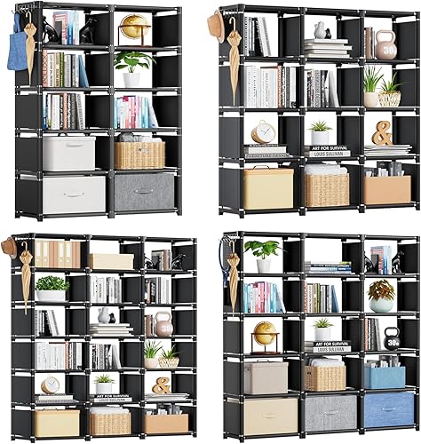 Mavivegue Estante para libros, organizador de almacenamiento de 9+12+16+18 cubos, estantería de bricolaje, estantería de cubo de metal, estuche alto