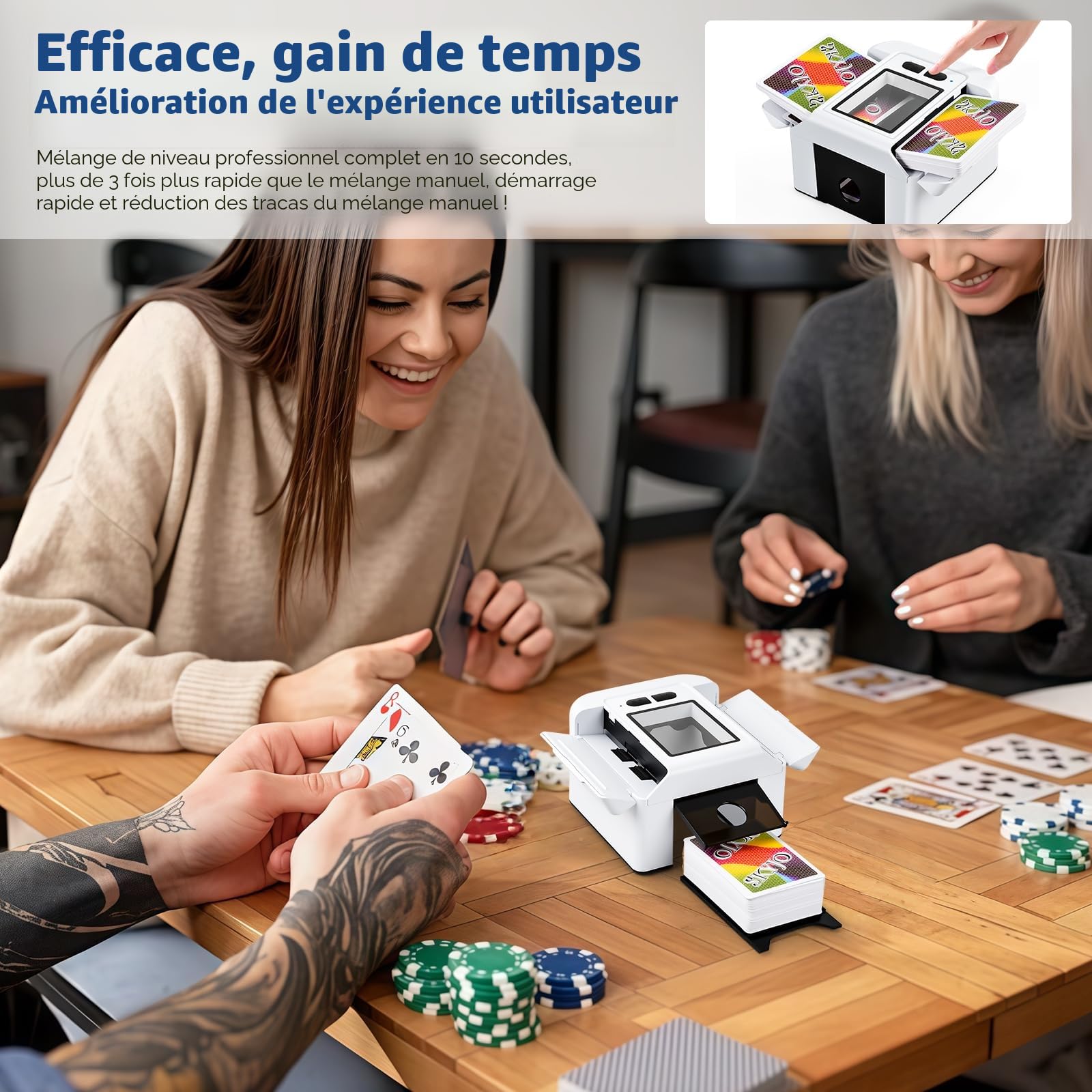 Mélangeur de Cartes Automatique,Melangeur de Carte électronique,Mélangeur Carte 1-2 Ponts,Mode Auto et Manuel,Rechargeable 2400mAh,pour Poker,Phase 10,Skip-Bo,Blackjack