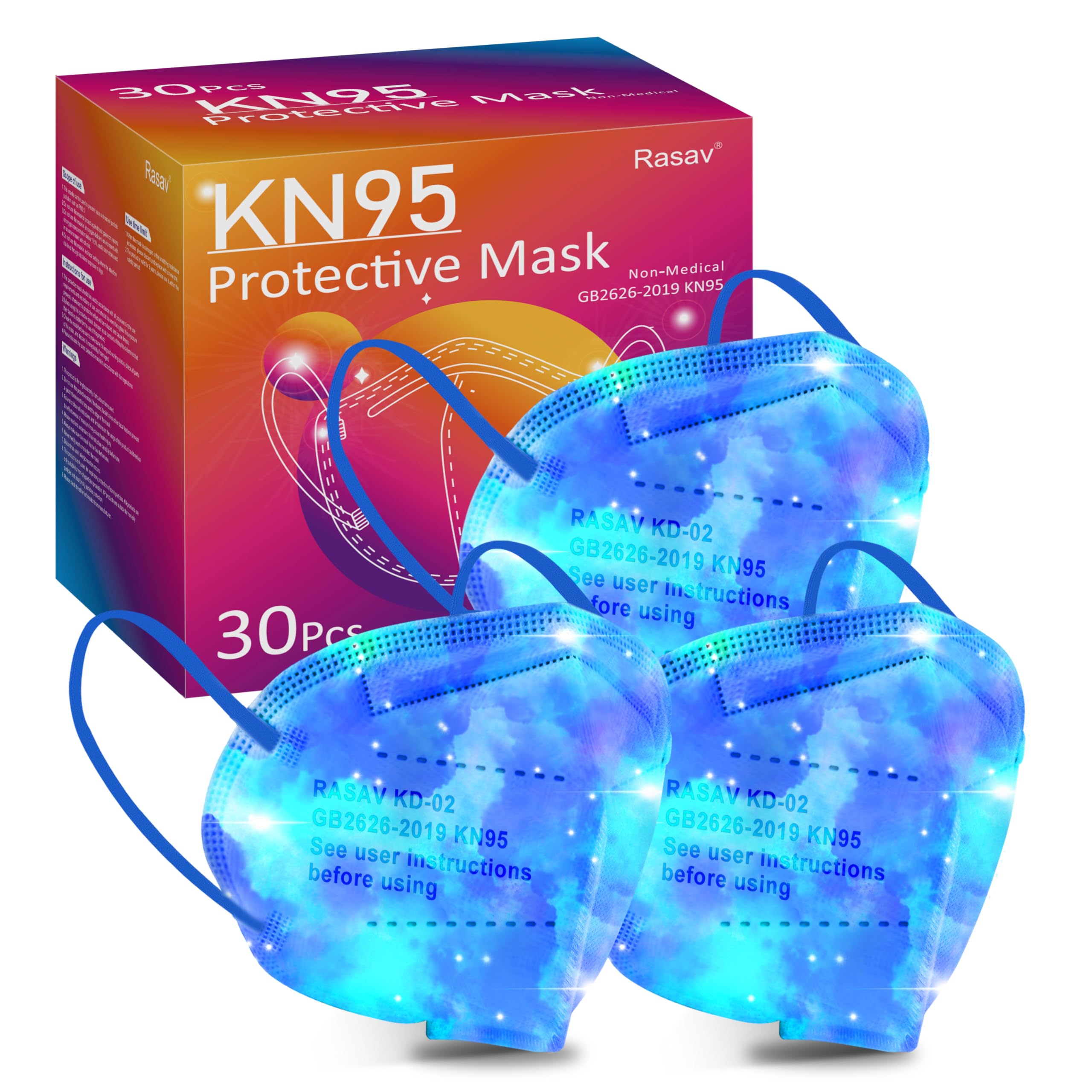 Rasav KN95 Face Masks, Comfortable 5 Layer Cup Dust Safety Mask, Muti-colored Design KN95 Mask for Women, Men
