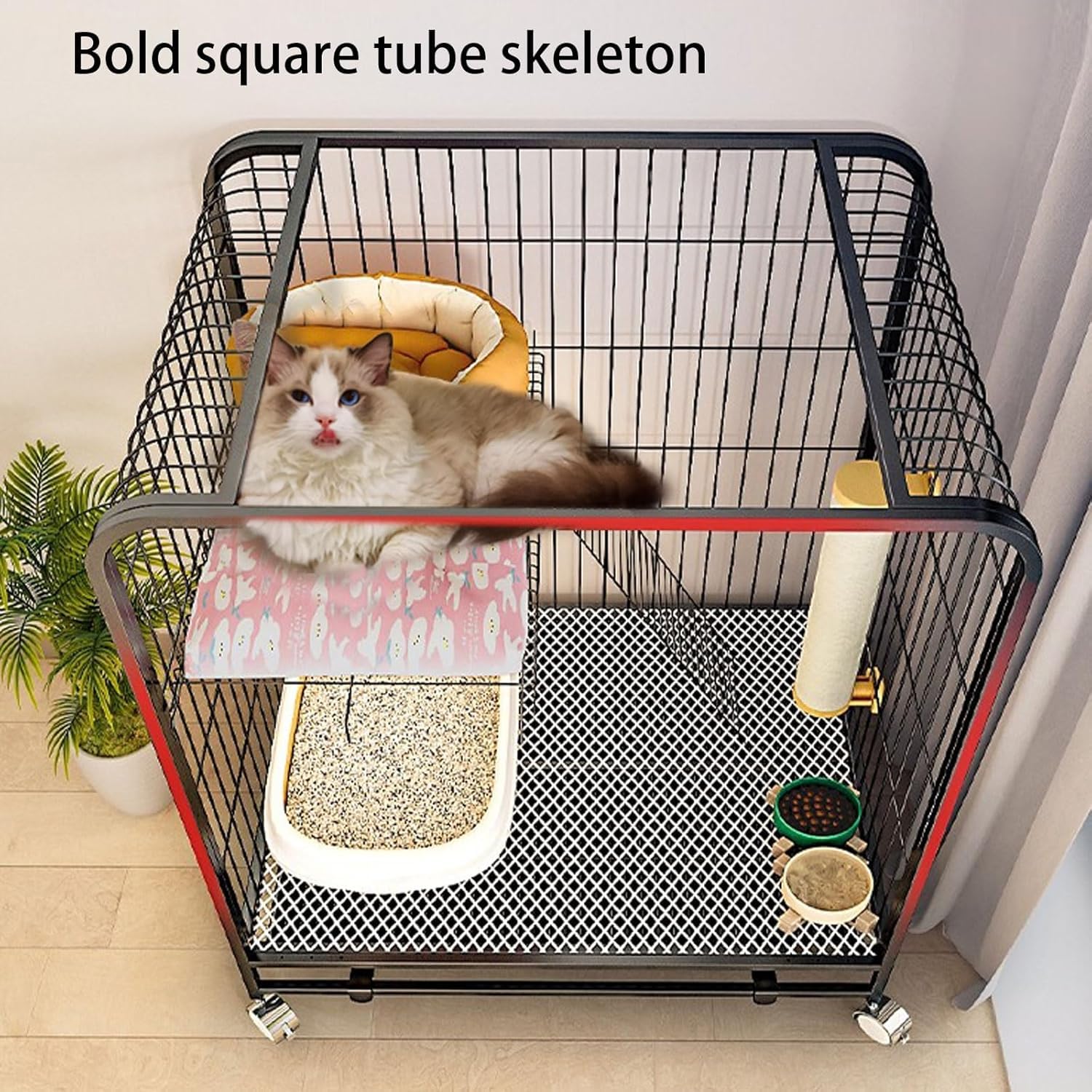 Gabbie per Gatti da Interno Grandi con Lettiera per Due Gatti Gabbia per Furetto per Gattini in Metallo Pieghevole Rotelle Rotanti A 360 ° Recinto per Animali Domestici con, White, B-78 * 54 * 137CM
