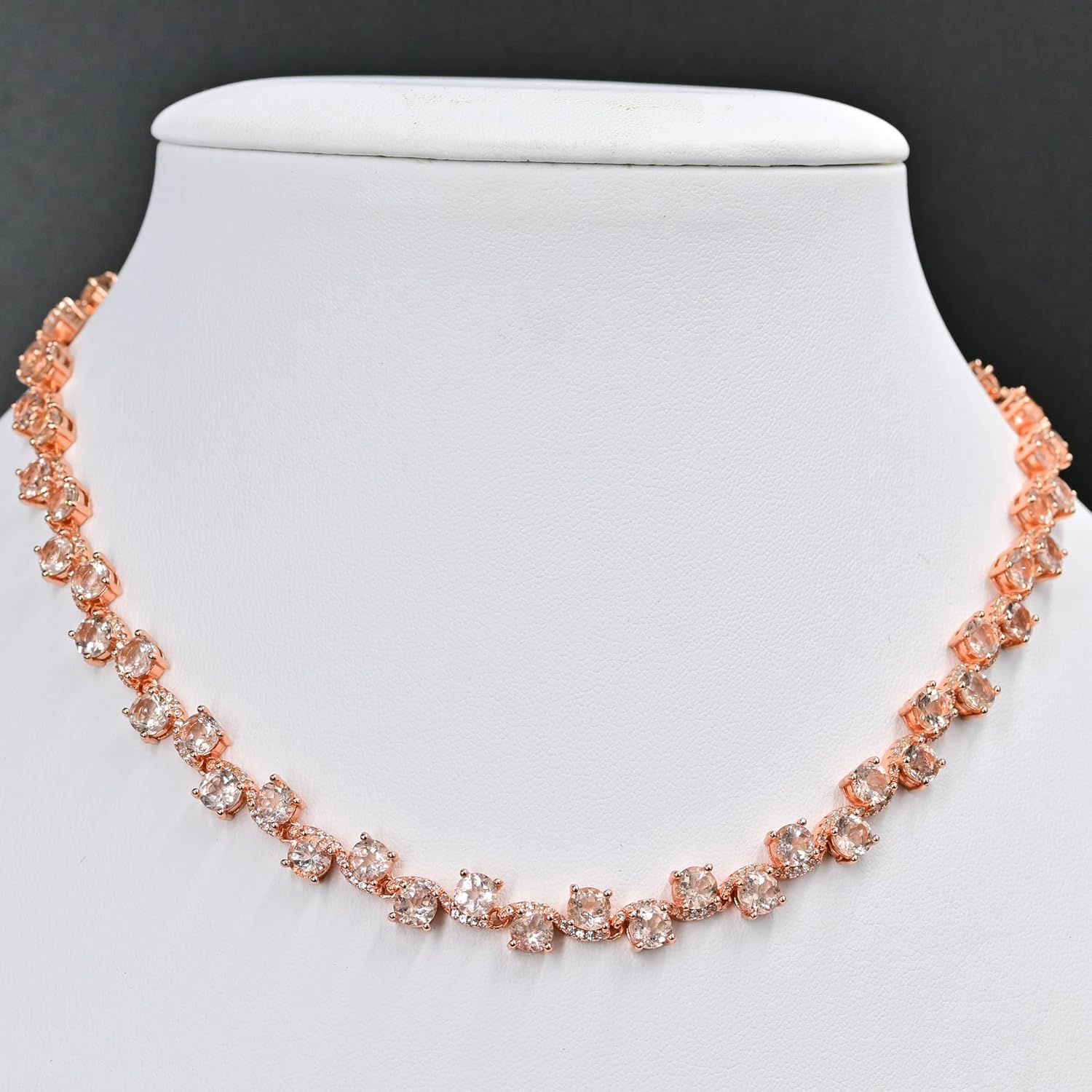 Natural Morganite Tennis Necklace for Women in 925 Sterling Silver | 5mm Round Cut Morganite Zigzag Necklace | October Birthstone Jewelry | Elegant Peach Pink Necklace | Engagement Gift